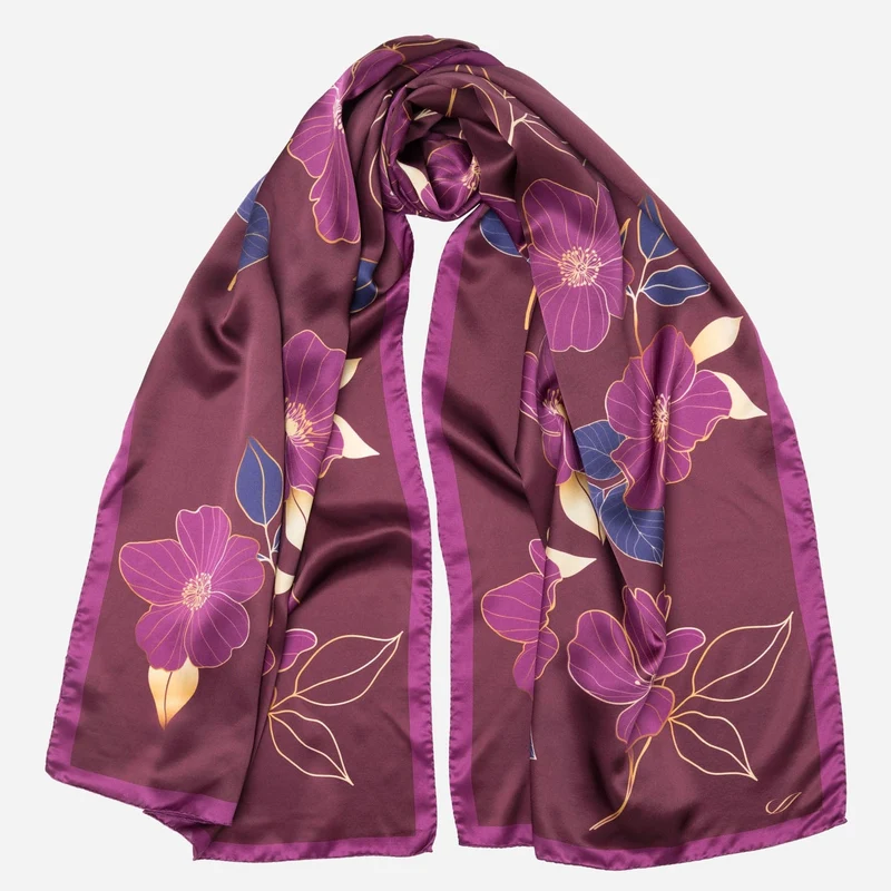 Laura - Silk Scarf Shawl - Burgundy