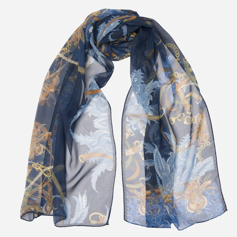 Alessandra - Long Silk Scarf - Navy