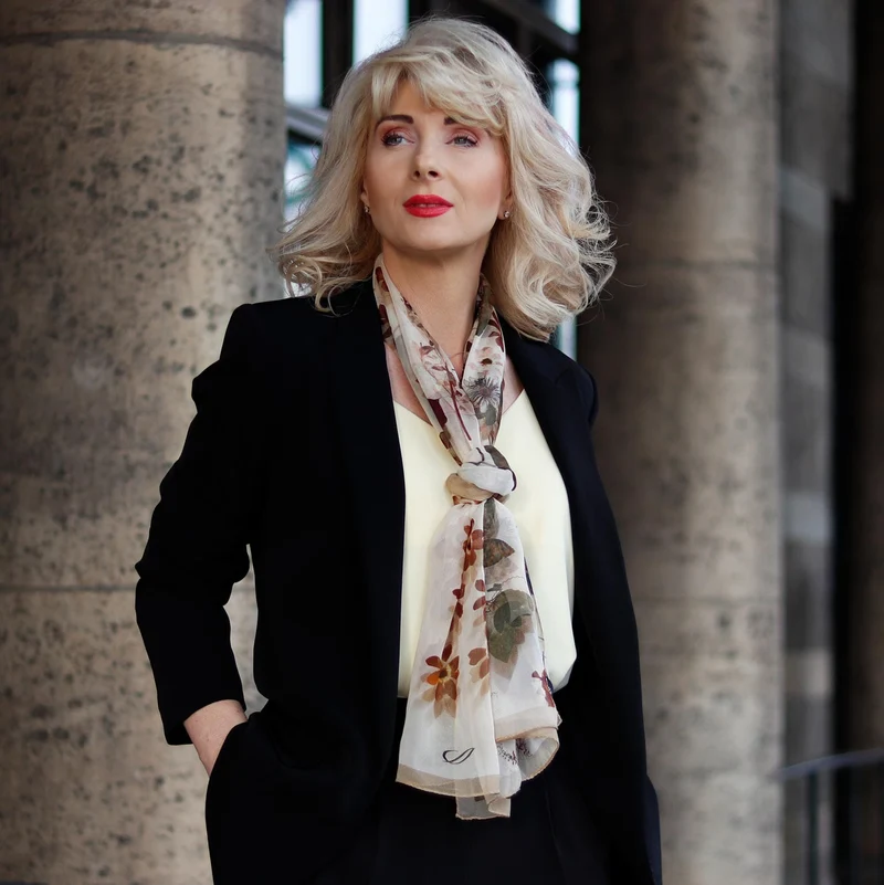 Botanica - Long Silk Scarf - Beige