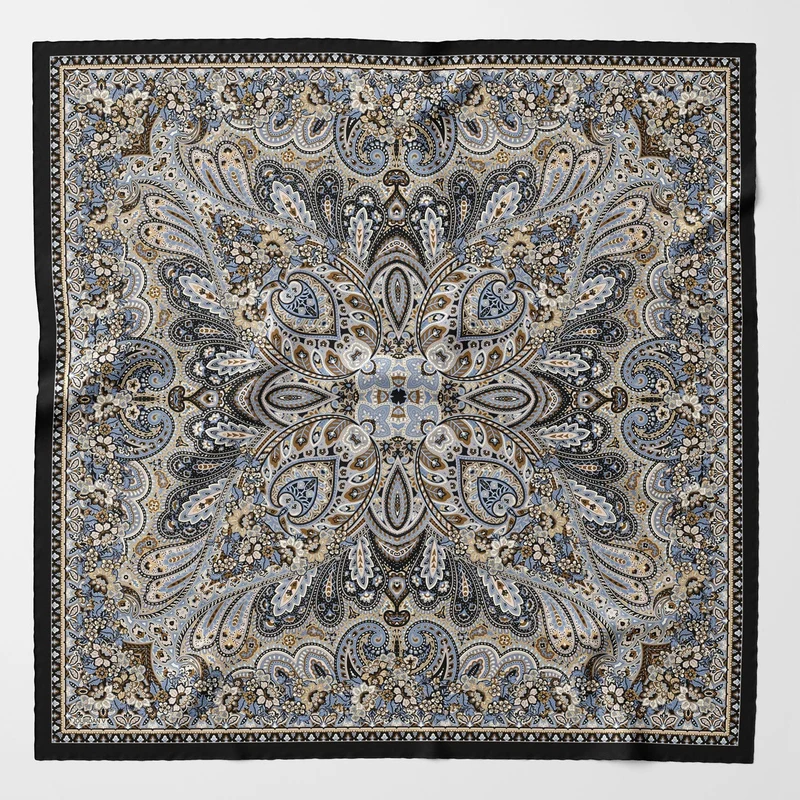 Helena - Silk Scarf Shawl - Brown and Blue