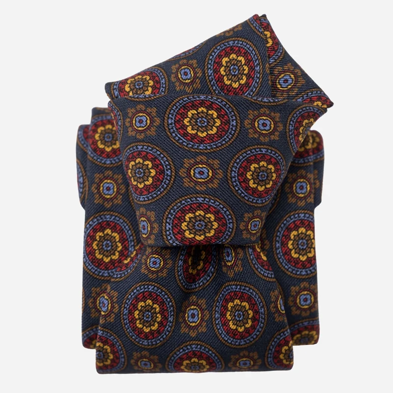 La Vigna - Printed Wool & Silk Tie - Navy