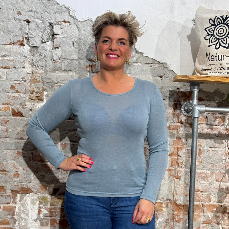 ENGEL Wol zijde longsleeve dames wollen ondergoed IJSBLAUW