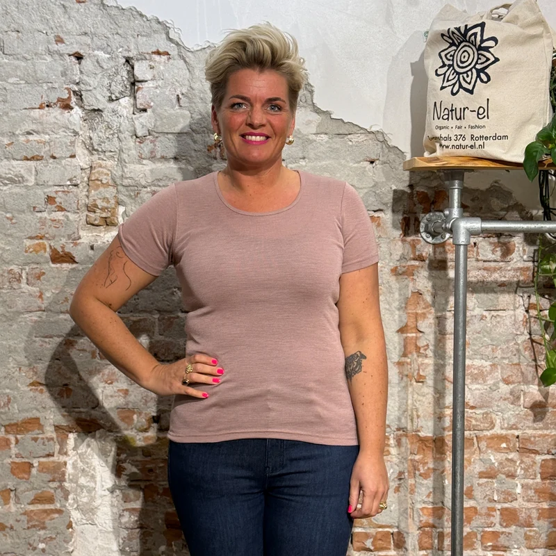 ENGEL Wol zijde shirt korte mouw dames DUSTY ROSE