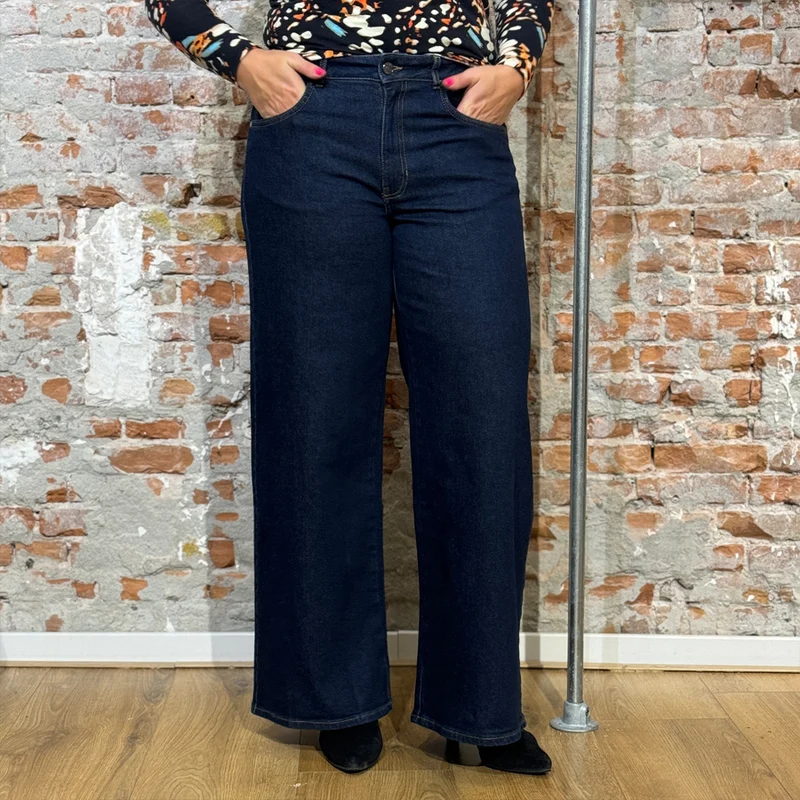 THINKING MU spijkerbroek HEDDA DARK DENIM wijde pijpen