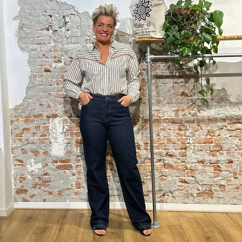 THINKING MU wijde spijkerbroek THERESA DARK DENIM