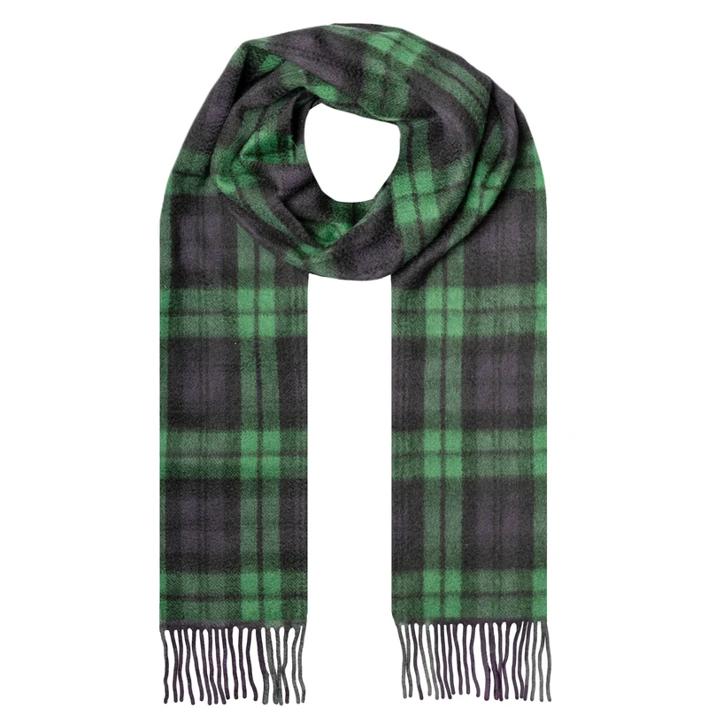 Heritage kasjmier sjaal met Schotse ruit, kwastjes en geschenkdoos