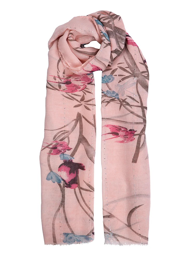 Vrouwen Cherry Blossom en Bird Print Lightweight Scarf