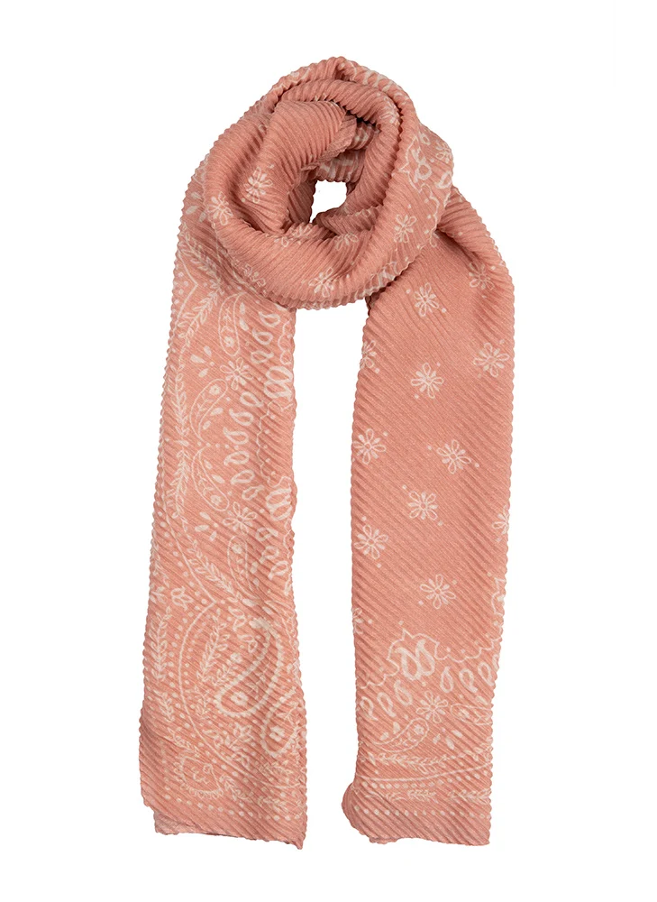 Women Pleed Floral and Paisley Pattern Lightgeight Scarf