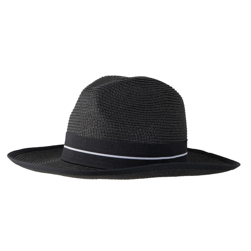 Vrouwen Straw Fedora Hoed met Striped Black Ribbon