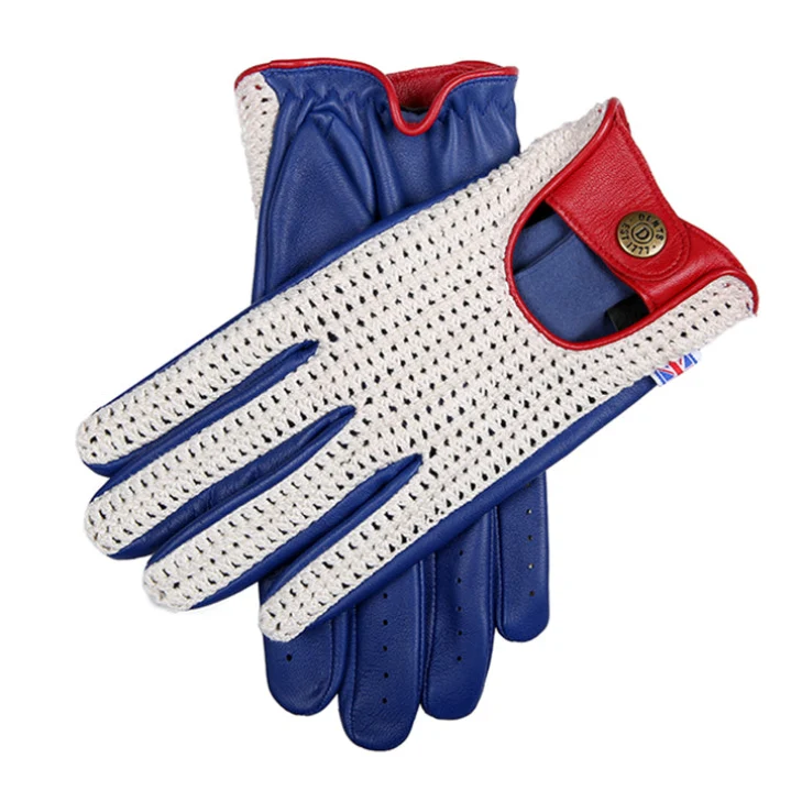 Heritage Union Jack leren herenhandschoenen met gehaakte achterkant