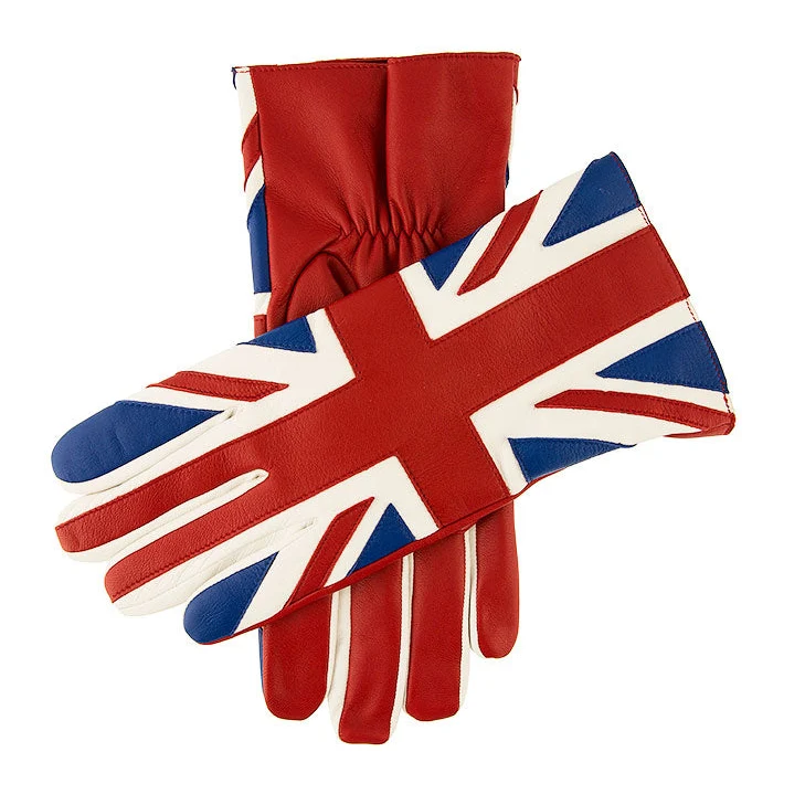 Zijde gevoerde lederen herenhandschoenen met Union Jack-ontwerp