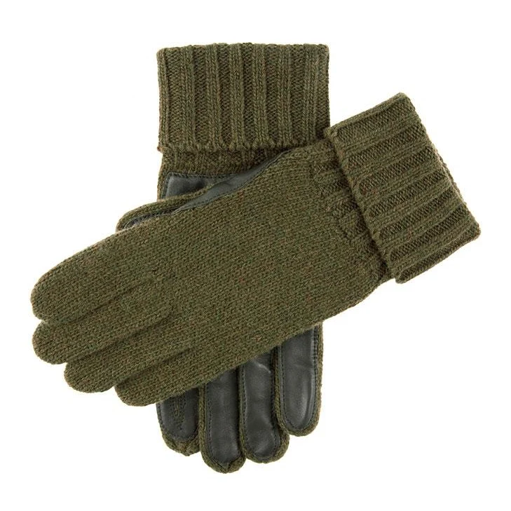 Gebreide schiethandschoenen voor heren met lederen handpalm