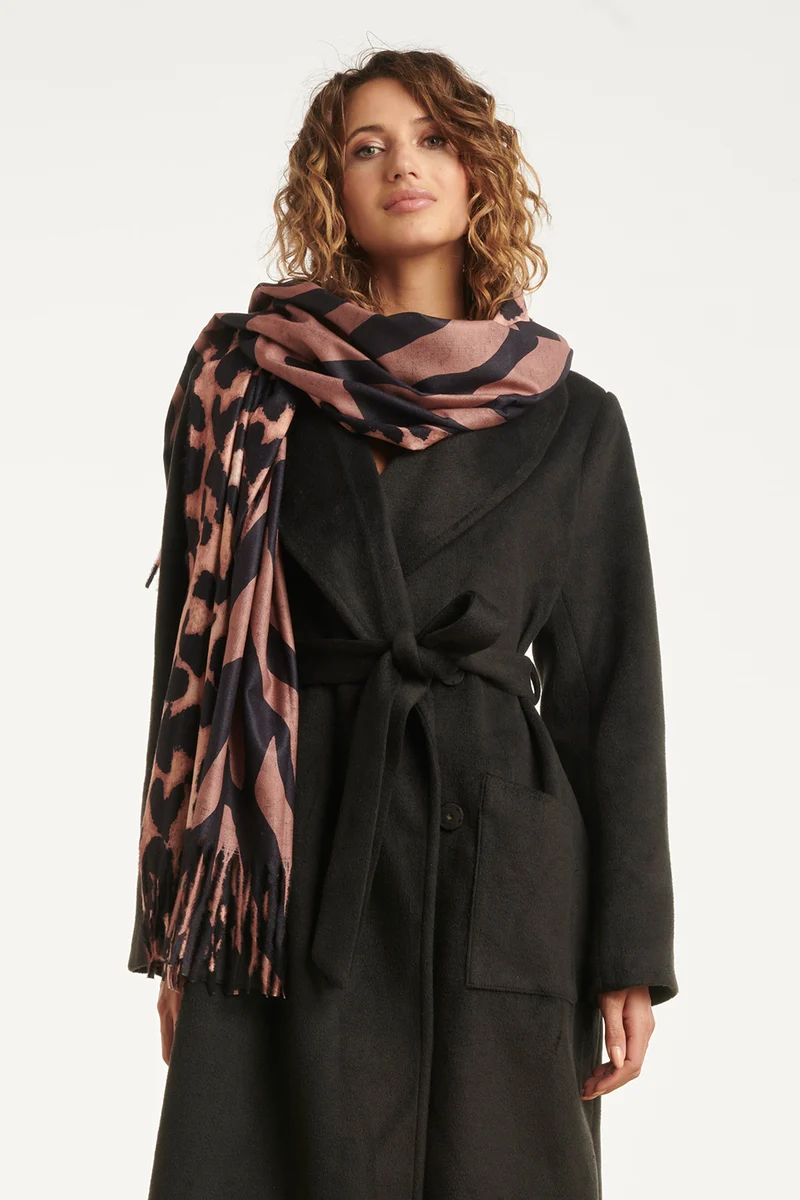 55300 Dubbelzijdige Sjaal Met Dierenprint In Bruin En Zwart | Brown - Black