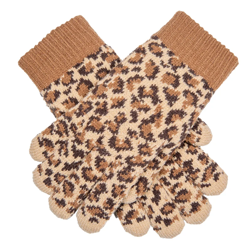 Jacquard gebreide dameshandschoenen met luipaardprintpatroon