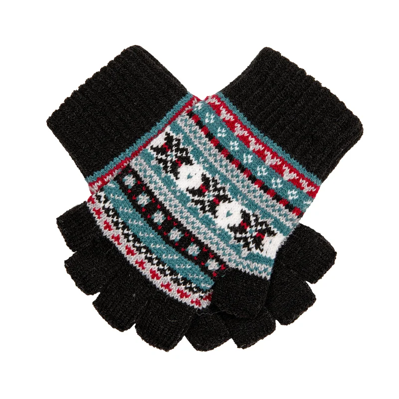Vingerloze jacquard Fair Isle gebreide dameshandschoenen