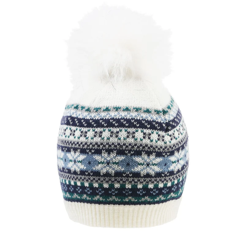 Jacquard Fair Isle gebreide dameshoed met pompon van imitatiebont