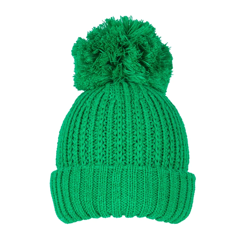 Dames geribbelde gebreide bobblemuts met grote garen pompon