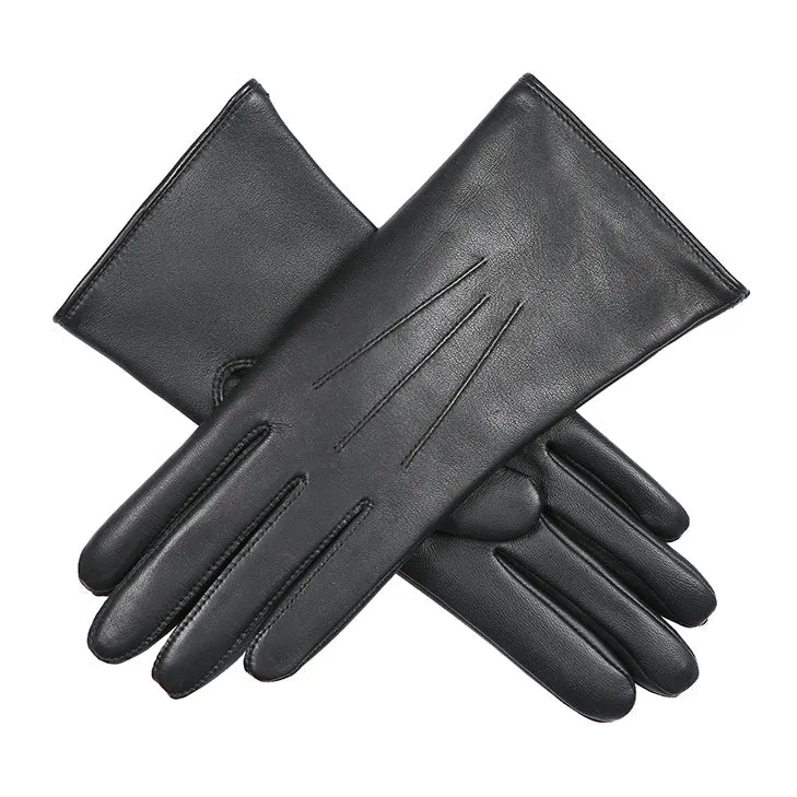 Heritage driepunts-handschoenen van leer met touchscreen en voering van bont