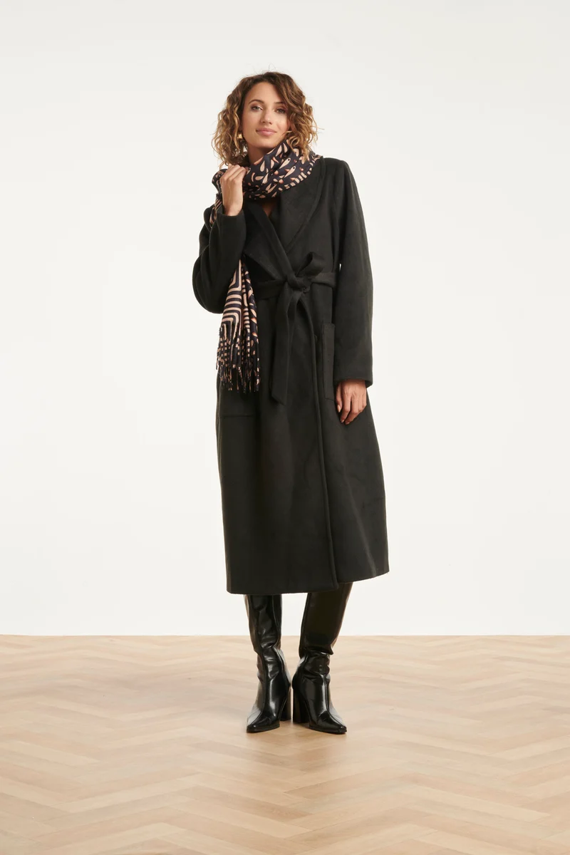 55302 Dubbelzijdige Sjaal Met Ornamentprint In Zwart,Camel Een Goud | Black - Camel