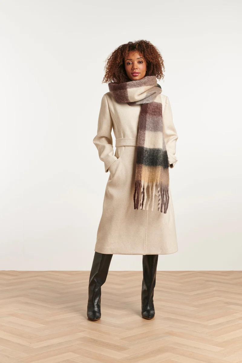 51613 Dames Sjaal Met Geruit Print | Sand - Brown