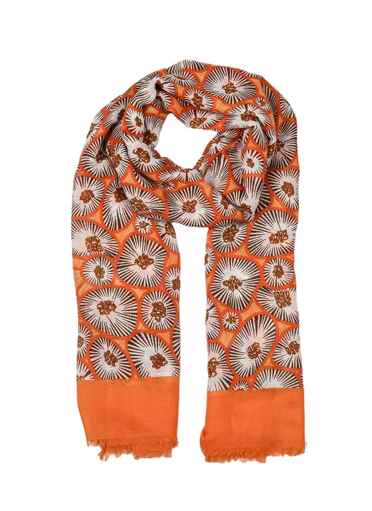 Vrouwen Abstract Circle Print Lightwiight Scarf met Block Colour Ends