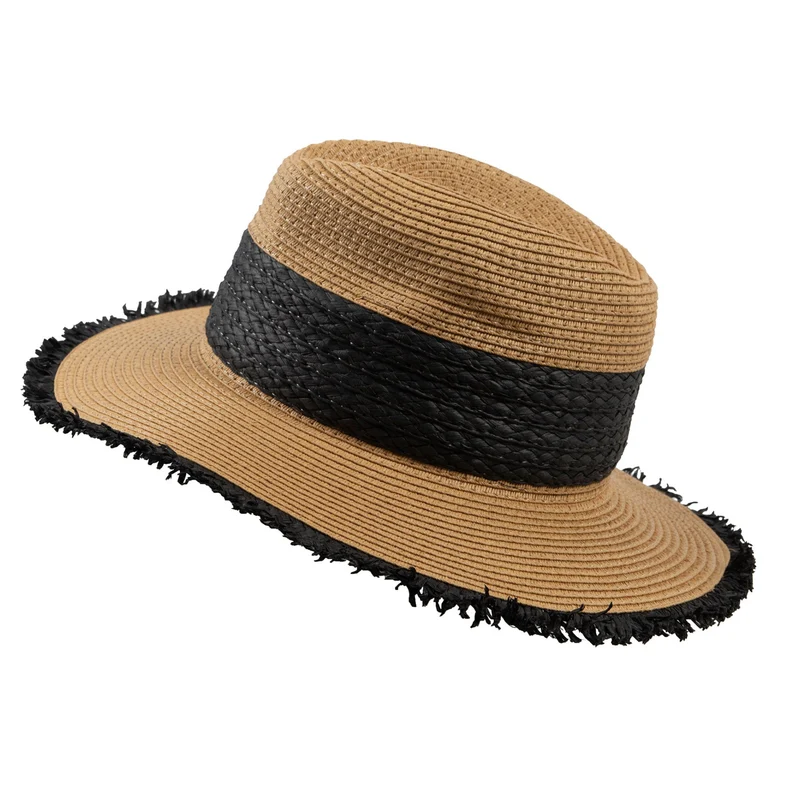 Vrouwen Stro Fedora Hoed met Kleurcontrast Details en Gefranjerde Rand