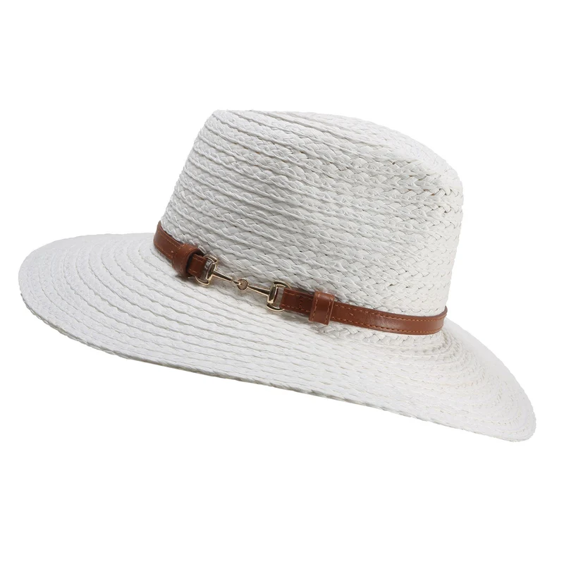 Vrouwen Stro Fedora Hoed met Ceintuurbeslag