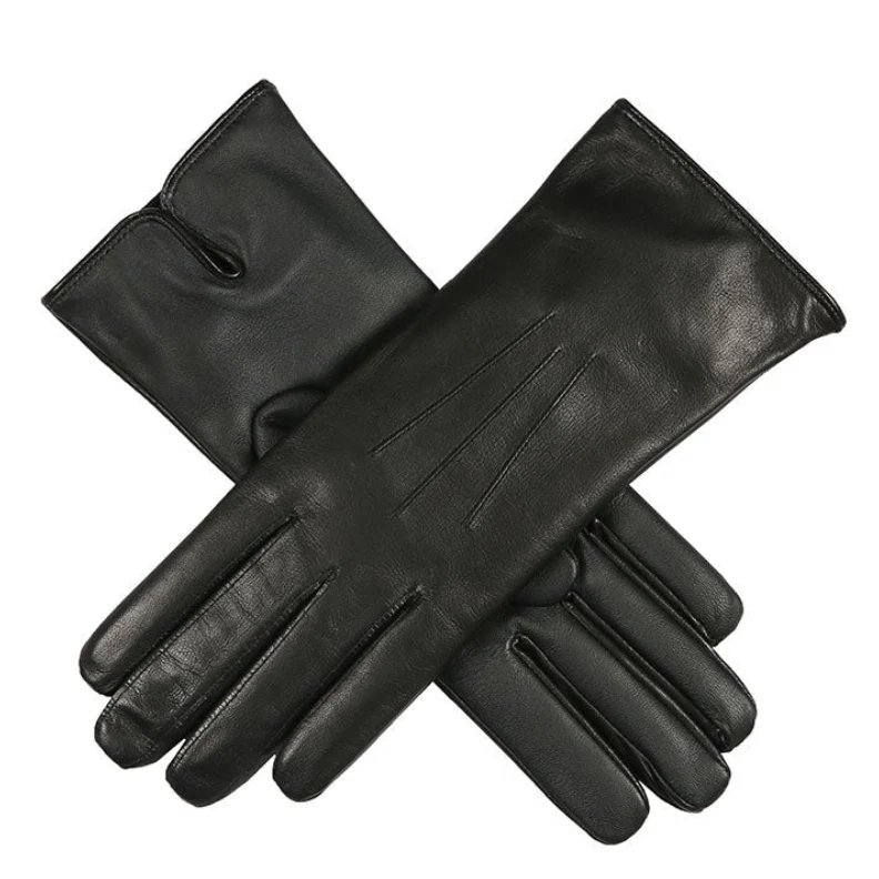 Heritage driepunts-handschoenen van leer met touchscreen en kasjmiervoering
