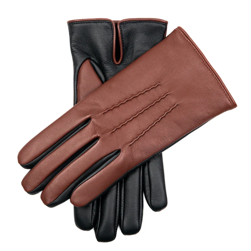 Heritage driepunts-handschoenen van leer met touchscreen en kasjmiervoering