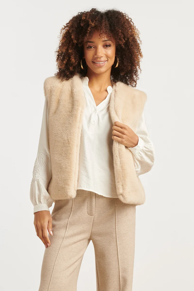 25556 Imitatiebont Gilet In Zand | Sand