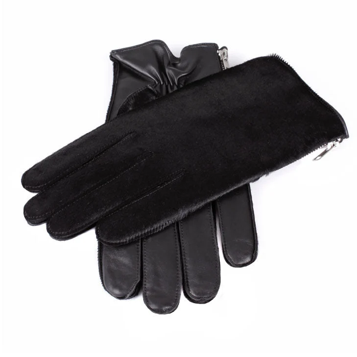 Herenhandschoenen van leer en kalfshaar met kasjmiervoering