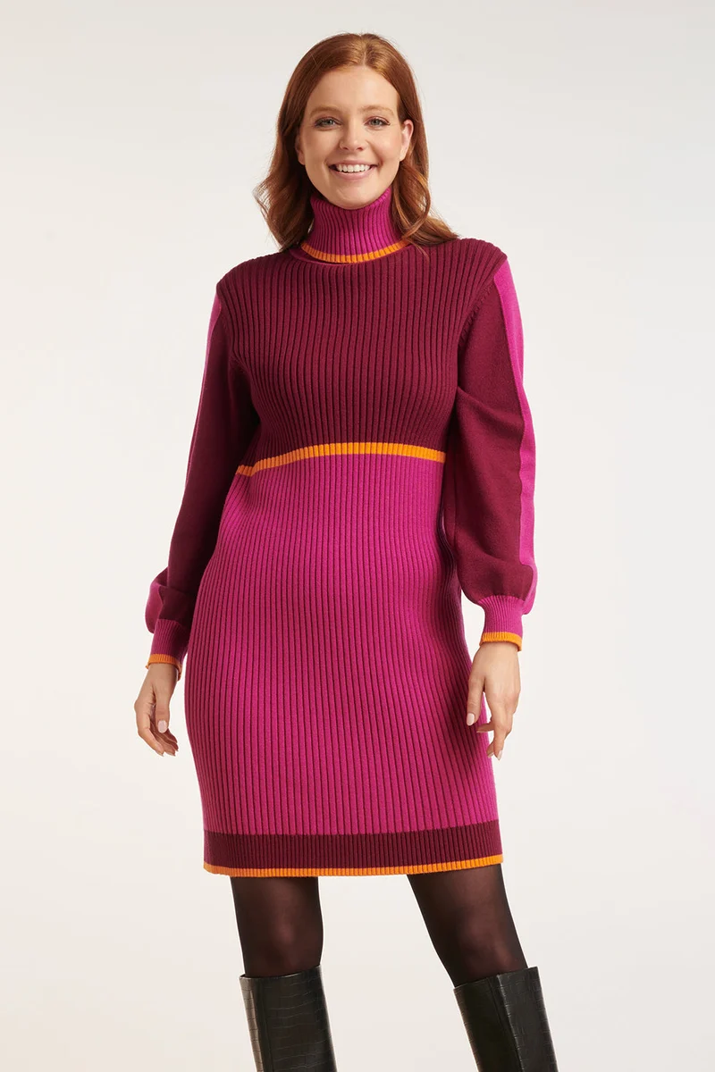 24627 Blok Gebreide Jurk | Cerise - Bordeaux