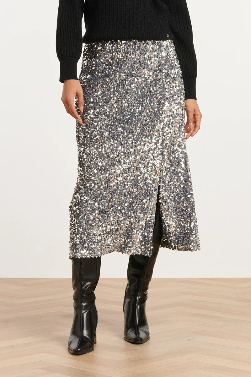 25785 – Pailletten Midi-Rok | Silver