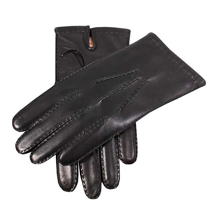 Heren handgenaaide leren handschoenen met drie punten, kasjmier gevoerd en kortere vingers