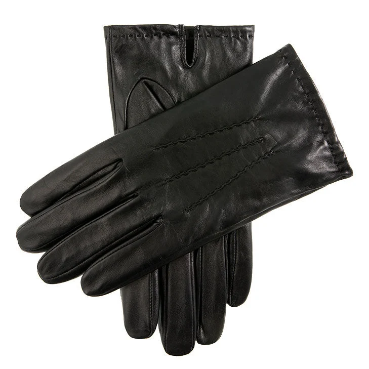Heren touchscreen driekwart fleece gevoerde kortere-vinger leren handschoenen