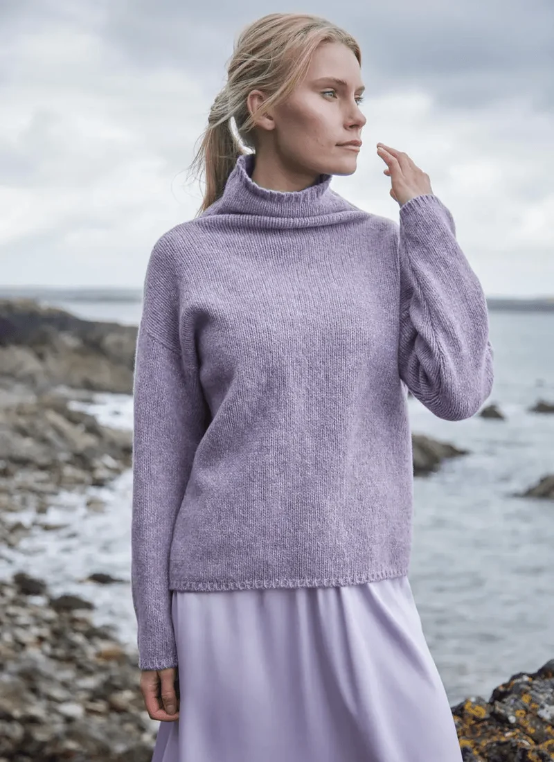 Fisherman Out of Ireland | Ierse Wollen Trui Dames | Funnel Neck Sweater Lila
