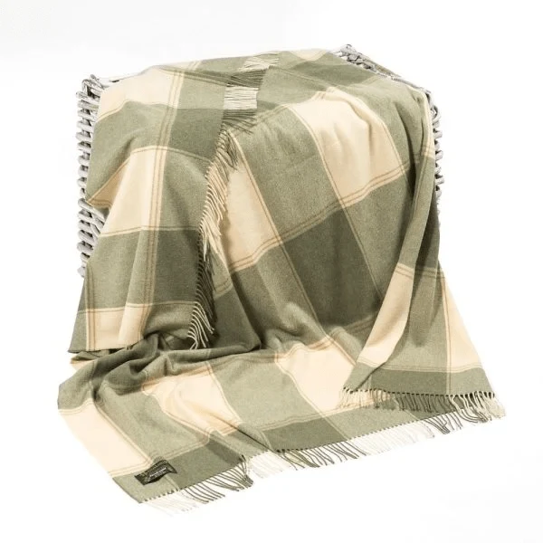 Wollen Plaid | Green Cream Geblokt