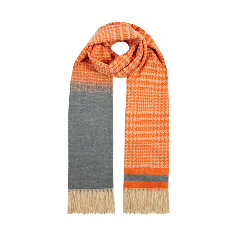 Dogtooth-sjaal voor dames met asymmetrische details en kwastjes