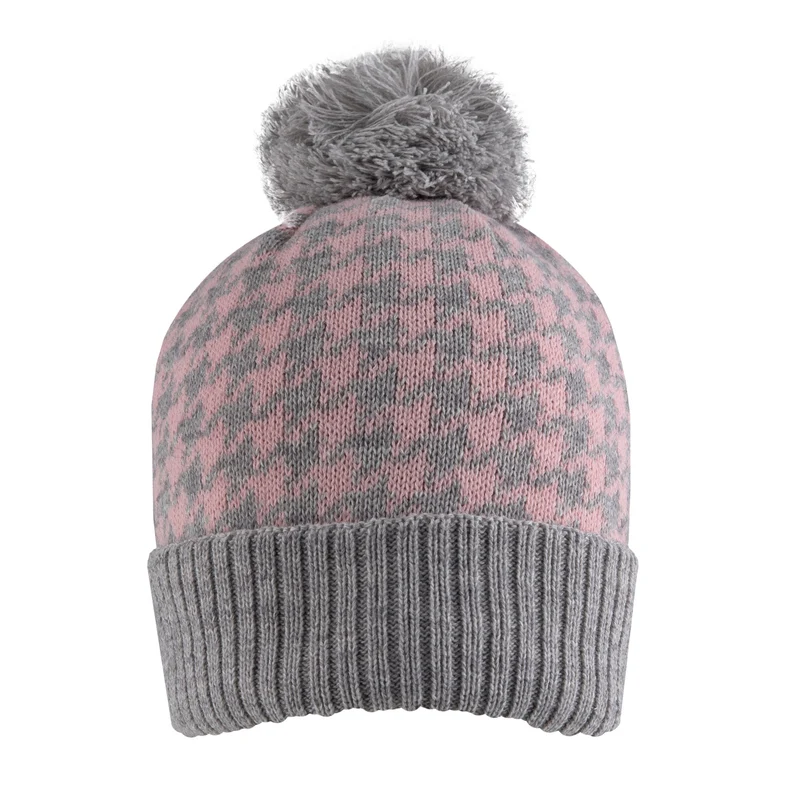 Dames Jacquard Gebreide Bobble Muts met Hondenbontpatroon en Garen Pompon