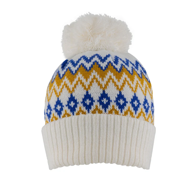 Dames Jacquard Fair Isle Gebreide Bobble Muts met Garen Pompon