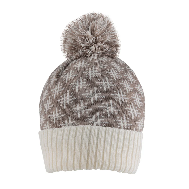 Dames Jacquard Gebreide Bobble Muts met Hash-symboolpatroon en Garen Pompon