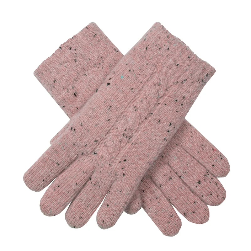 Kabelgebreide dameshandschoenen met gemêleerd garen