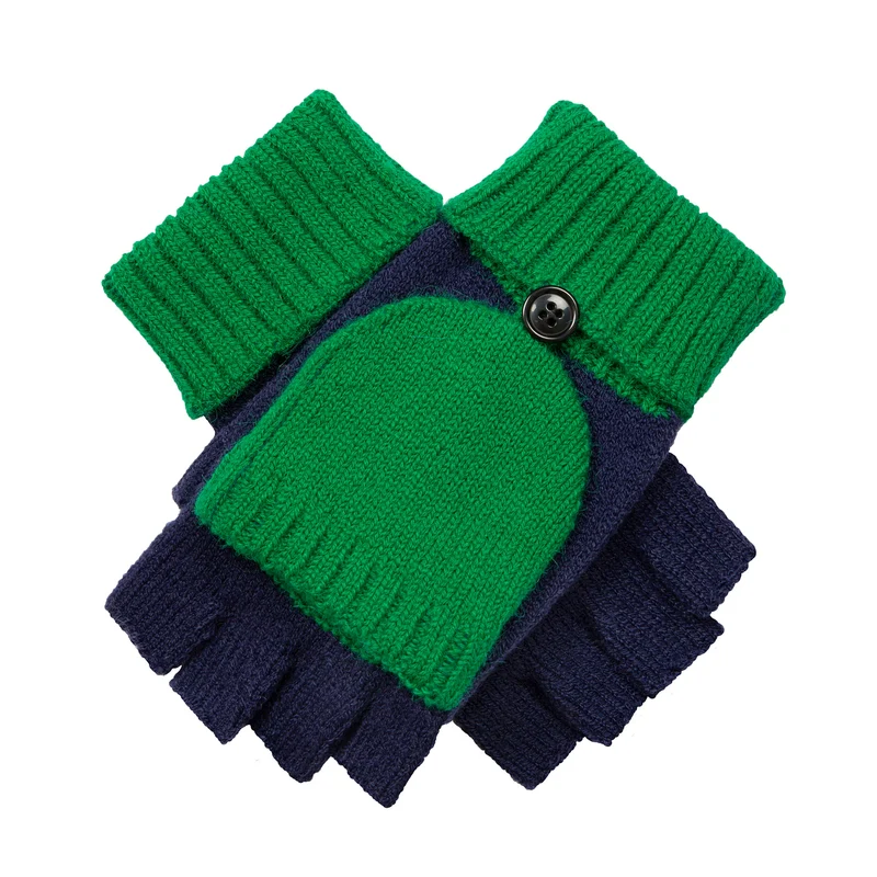 Tweekleurige gebreide vingerloze dameshandschoenen met wantflap