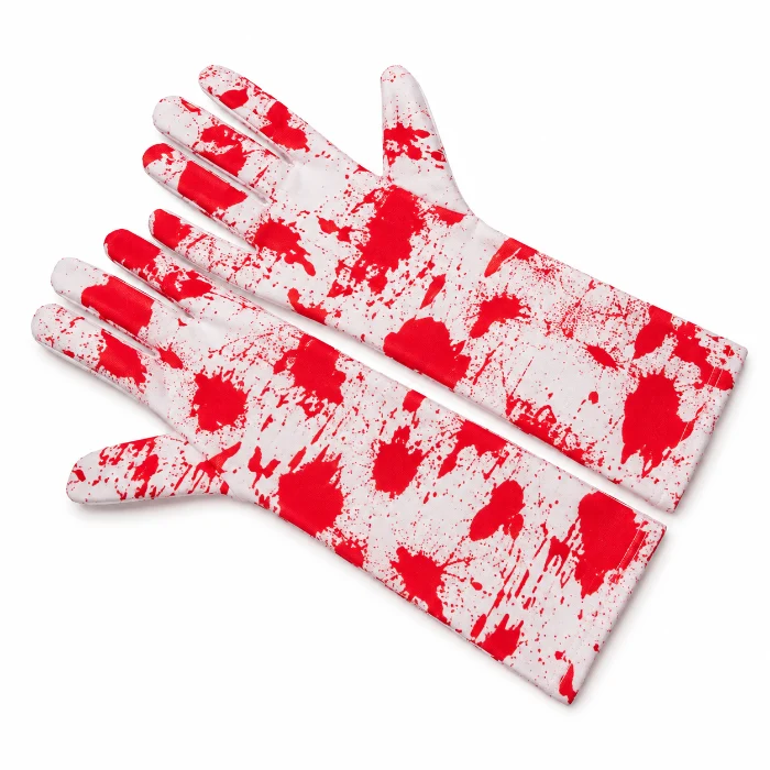 Handschoenen Halloween lang rood/wit