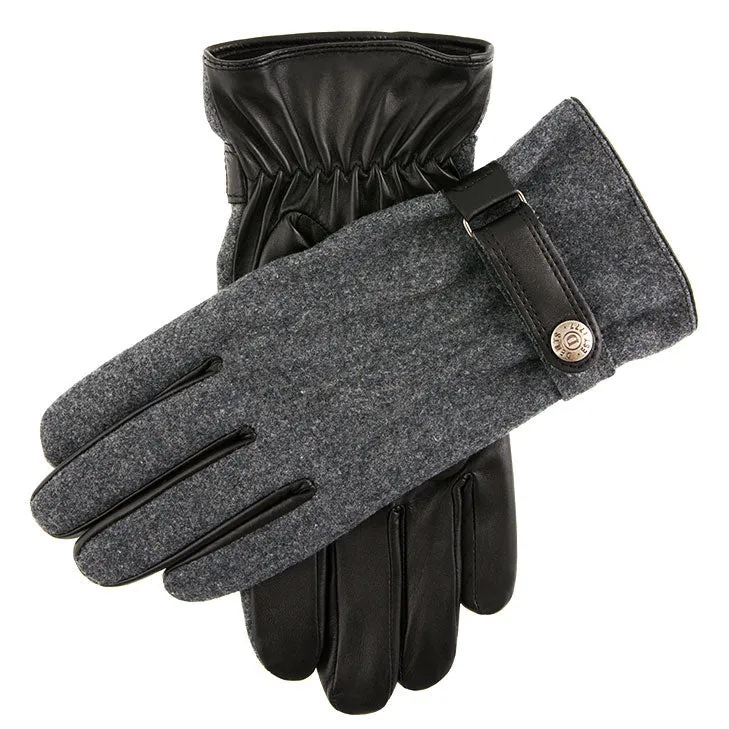 Herenhandschoenen van driepunts fleece gevoerd met flanel en leer