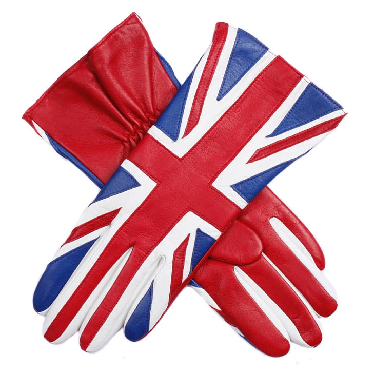 Zijdegevoerde leren dameshandschoenen met Union Jack-design