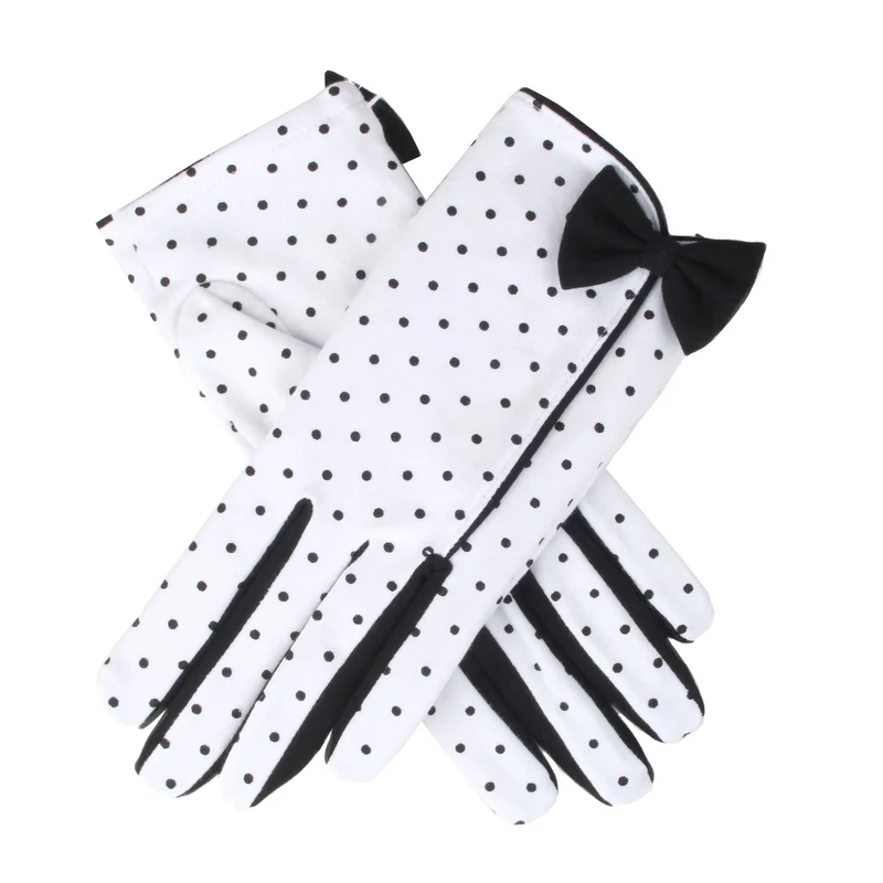 Vrouwen Spotted Cotton Gloves met Side Bow and Trim