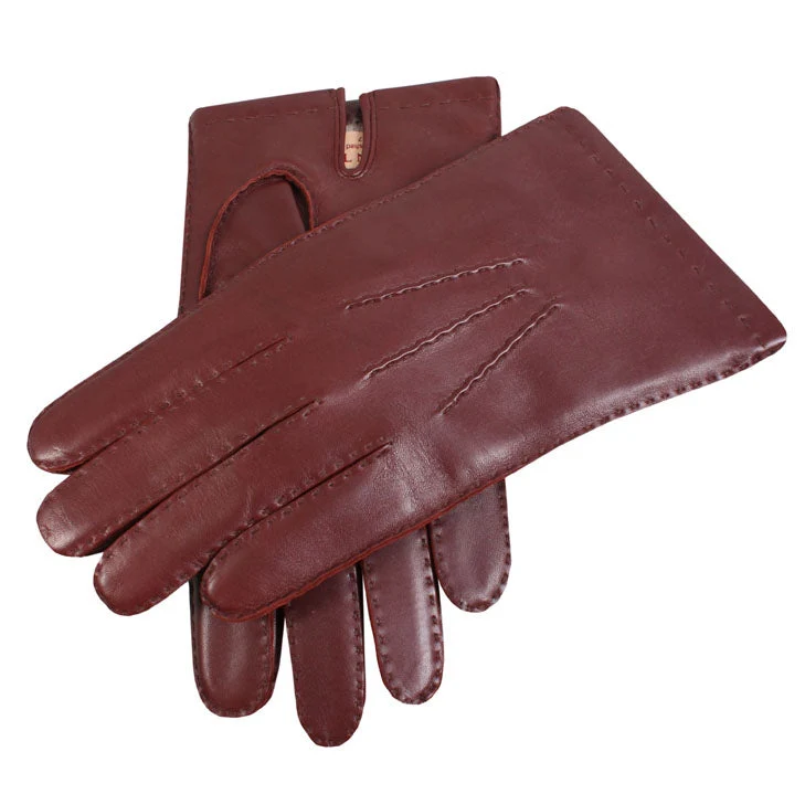 Met de hand genaaide driepuntshandschoenen van leer met kasjmiervoering