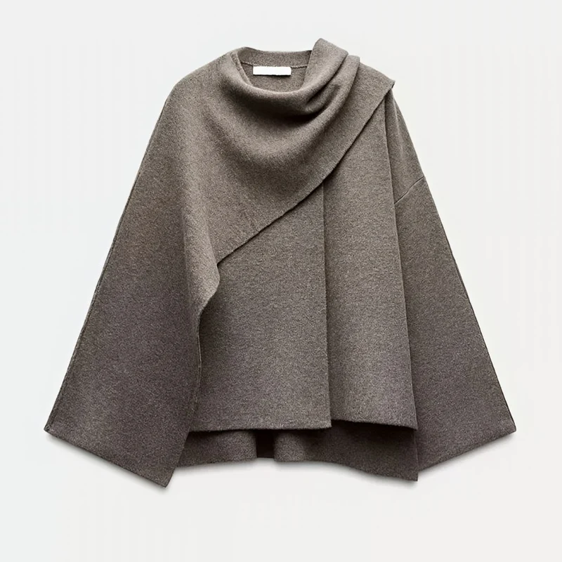 Poncho dames | Asymmetrische cape met brede kraag