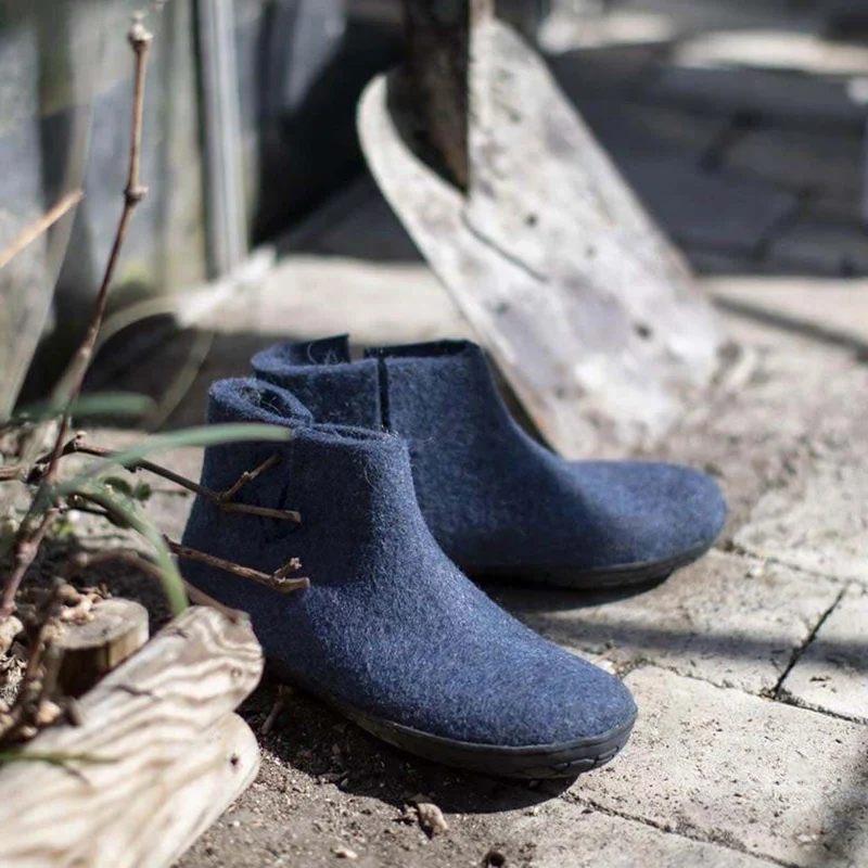 GLERUPS wollen sloffen pantoffels Laarsje DENIM RUBBER BLACK
